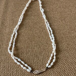 Fresh water Baroque pearl double strand necklace w/ 14K gold clasp -Vintage 1990